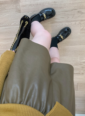 裤巷皮短裤女2022秋冬宽松高腰显瘦百搭阔腿松紧腰外穿垂感pu皮裤