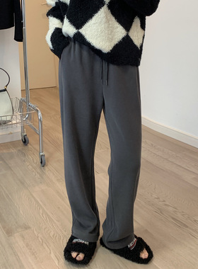 2022秋冬欧美高腰抽绳宽松显瘦百搭束脚灰色运动休闲卫裤哈伦裤女