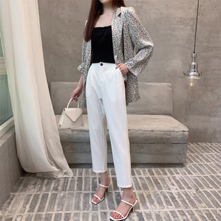 高腰九分萝卜裤 春夏垂感哈伦裤 裤 宽松显瘦百搭直筒西装 女棉麻风格