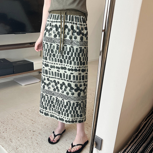 Lpants复古设计感印花半身裙