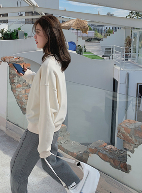 L PANTS 奶盖慕斯白色卫衣 可休闲可酷甜加绒加厚套头上衣