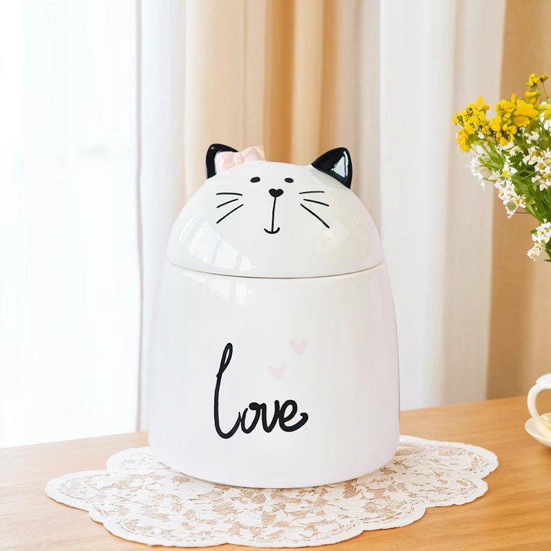 猫咪去世专用碎骨罐 宠物骨灰收纳坛 创意陶瓷盒 卡通白色去世盅