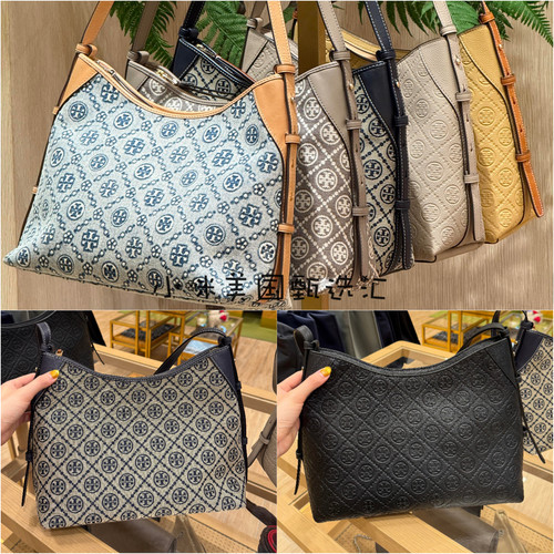 正品TB女包T Monogram牛角包老花刺绣hobo托特包单肩手提流浪包