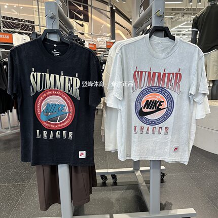 NIKE耐克短袖男2025夏宽松休闲图案印花篮球运动棉T恤HJ3435-010
