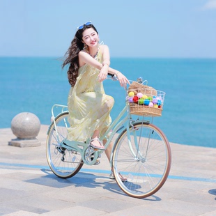 纽斯加自行车女士成人女款 带车筐 通勤车轻便城市普通成年24复古式
