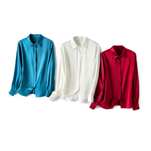 法式缎面重磅真丝衬衫女长袖高端桑蚕丝衬衣气质2021春夏新款上衣