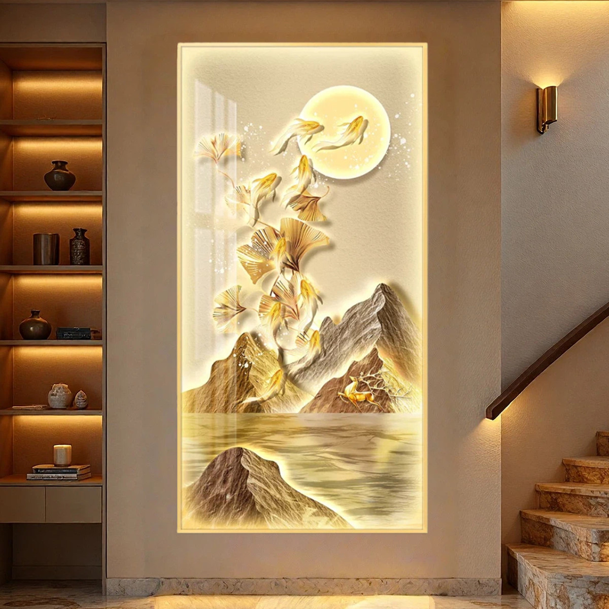 九鱼图轻奢led灯入户玄关装饰画走廊过道挂画壁画简约现代高级感,家居饰品,现代装饰画,淘宝优惠券,粉丝福利购,淘宝优惠卷