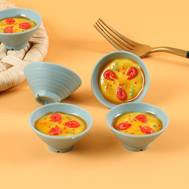 仿真食物虾仁蒸蛋钥匙扣5cm小碗鸡蛋羹包包挂件趣味食玩食品挂饰