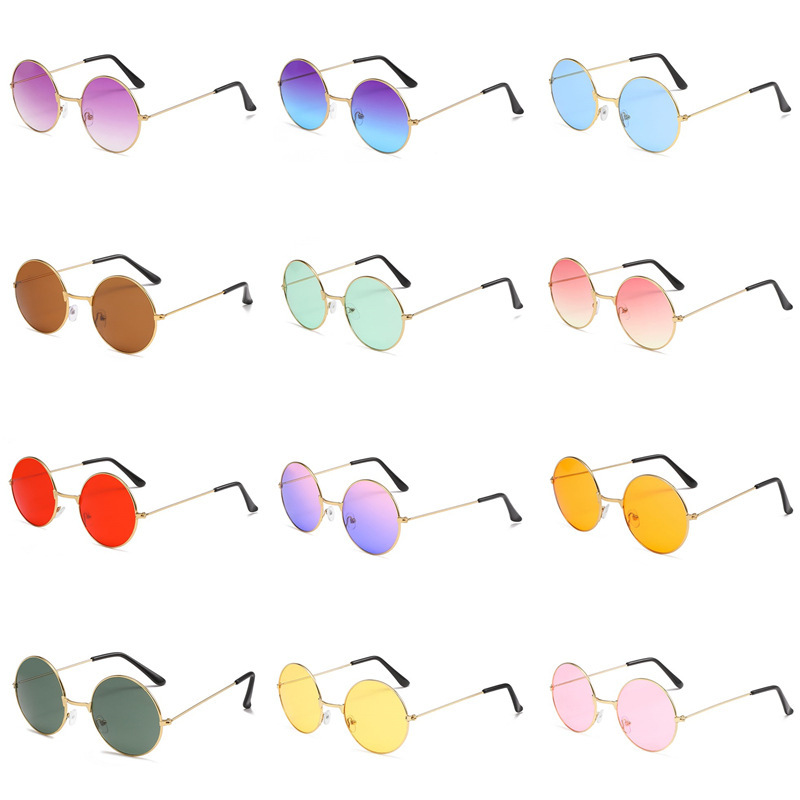 复古圆形太阳镜 炫彩潮流圆框眼镜 彩色镜片太子镜
