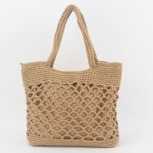 新款纯色棉线手钩编织包潮女森系手提度假沙滩草编包女包