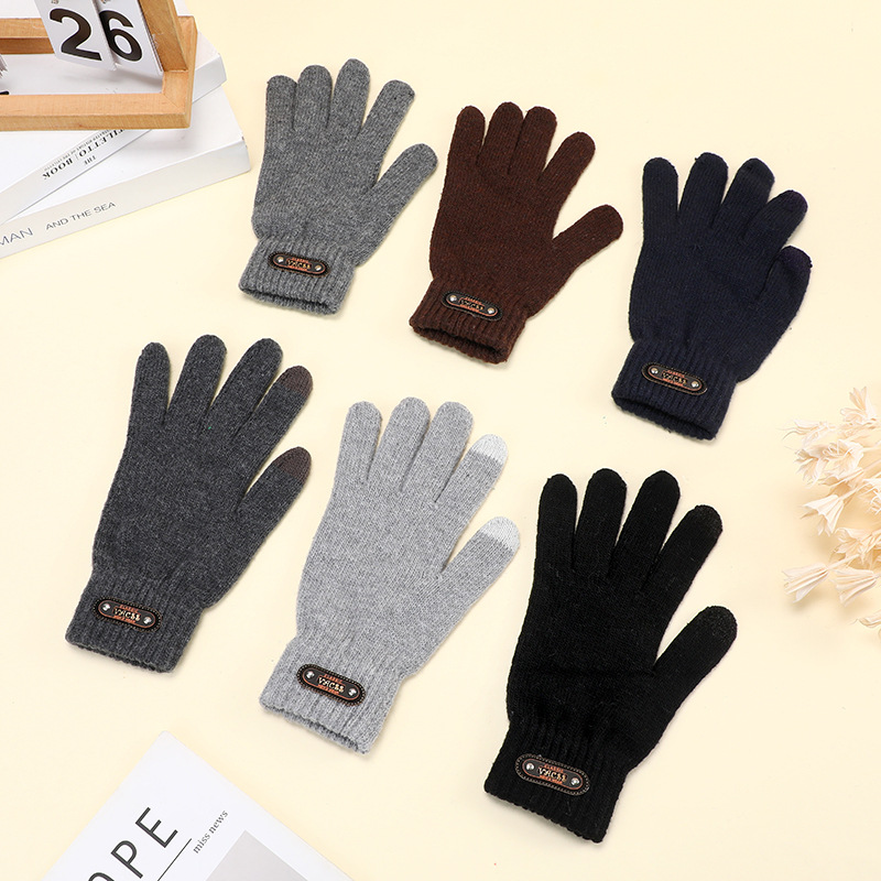 男士单层加绒贴标触屏手套新款