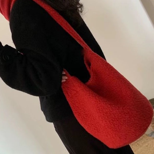 复古日韩秋冬毛呢水桶包圣诞