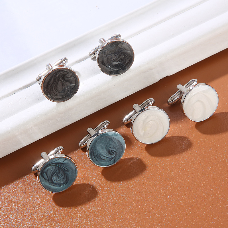 新款圆形个性亮粉烤漆袖扣时尚法式男士衬衫cufflink