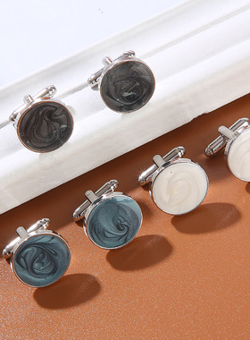 新款圆形个性亮粉烤漆袖扣时尚法式男士衬衫cufflink