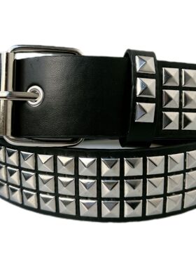 新款朋克欧美金字塔cybery2k亚文化哥特四方珠铆钉皮带腰带女