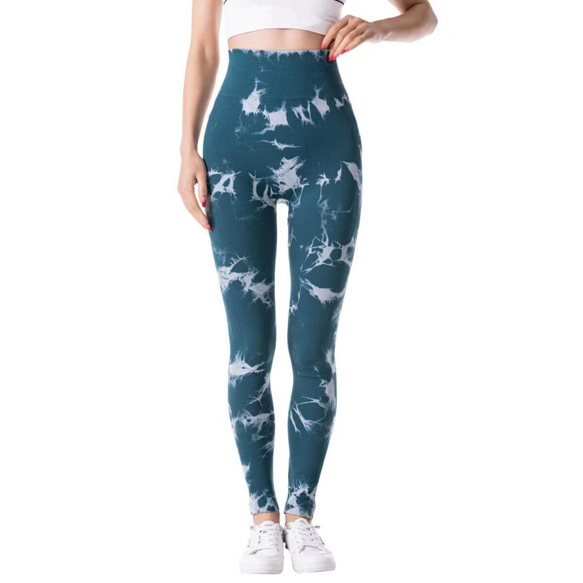 提臀扎染无缝瑜伽裤女蜜桃臀弹力速干花色健身跑步运动紧身裤长裤