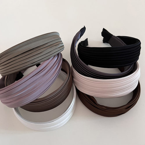 高级感缎面褶皱宽边发箍法式气质