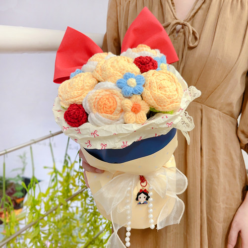 白雪公主针织花束手工编织毛线玫瑰成品手捧花送女朋友生日礼物