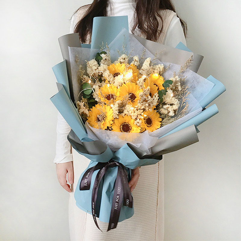 毕业花束大束向日葵玫瑰香皂花干花混搭包装送人女生闺蜜生日礼物