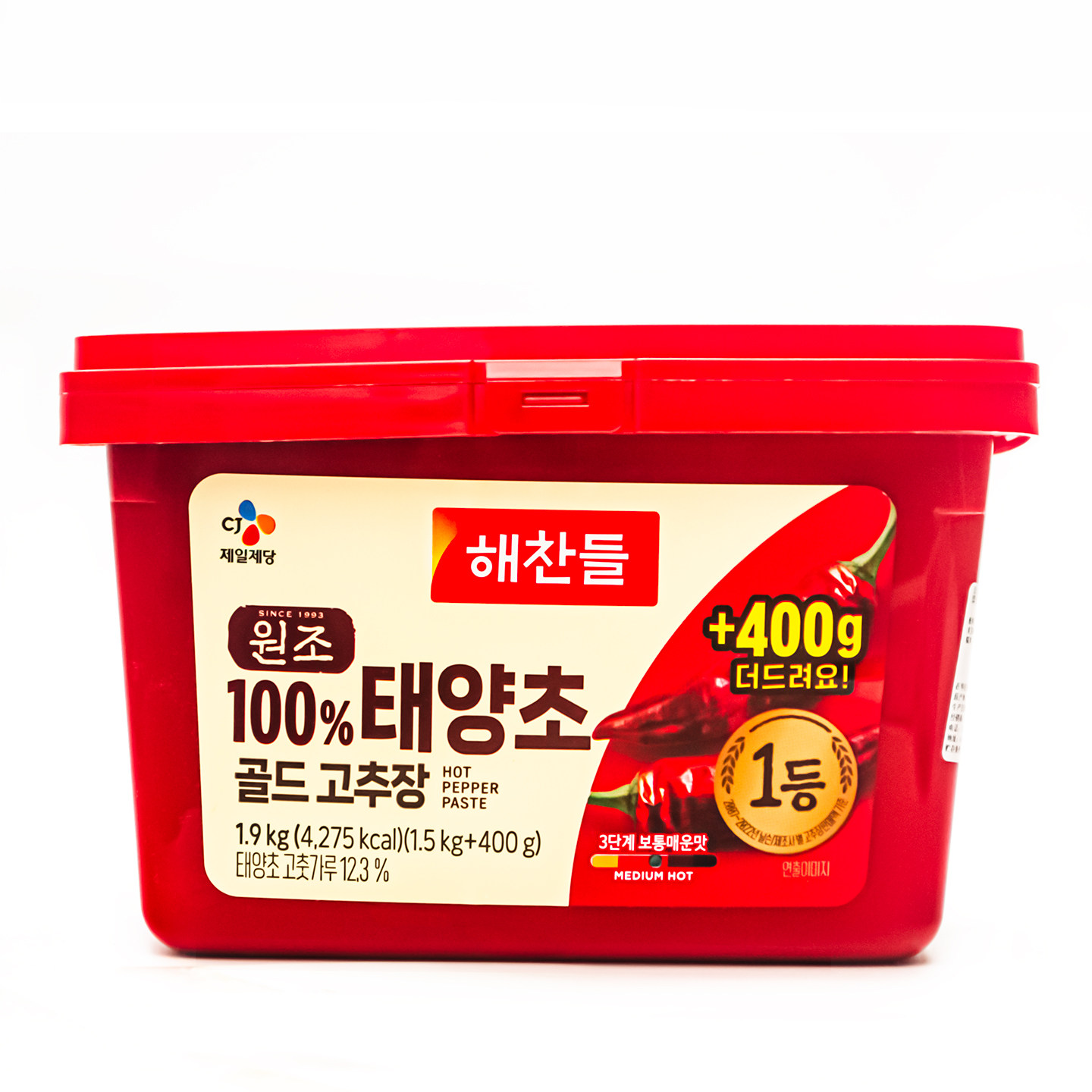 韩国希杰太阳草金辣椒酱 好餐得中辣辣椒调味酱 大盒装1.9kg