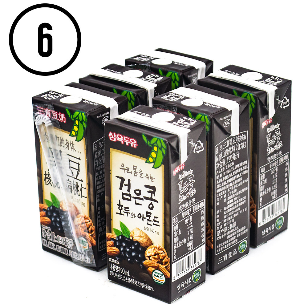 韩国三育黑豆核桃扁桃仁豆奶饮料早餐代餐即食饮每小盒190ml盒装