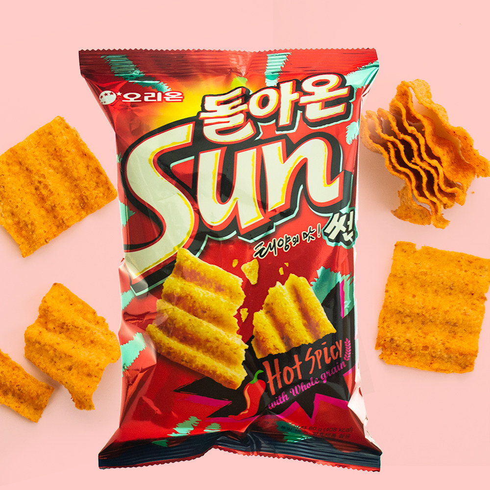 韩国orion 好丽友太阳玉米片膨化 微辣味波浪形锅巴片 80g(505)