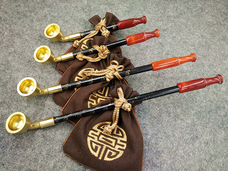 老式烟斗 传统烟袋锅旱烟袋 手工旱烟杆 黄铜烟锅子玛瑙烟嘴小巧