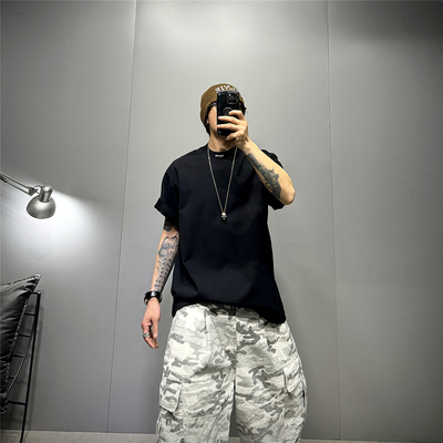 黑色高克重扩版T重磅纯棉短袖t恤