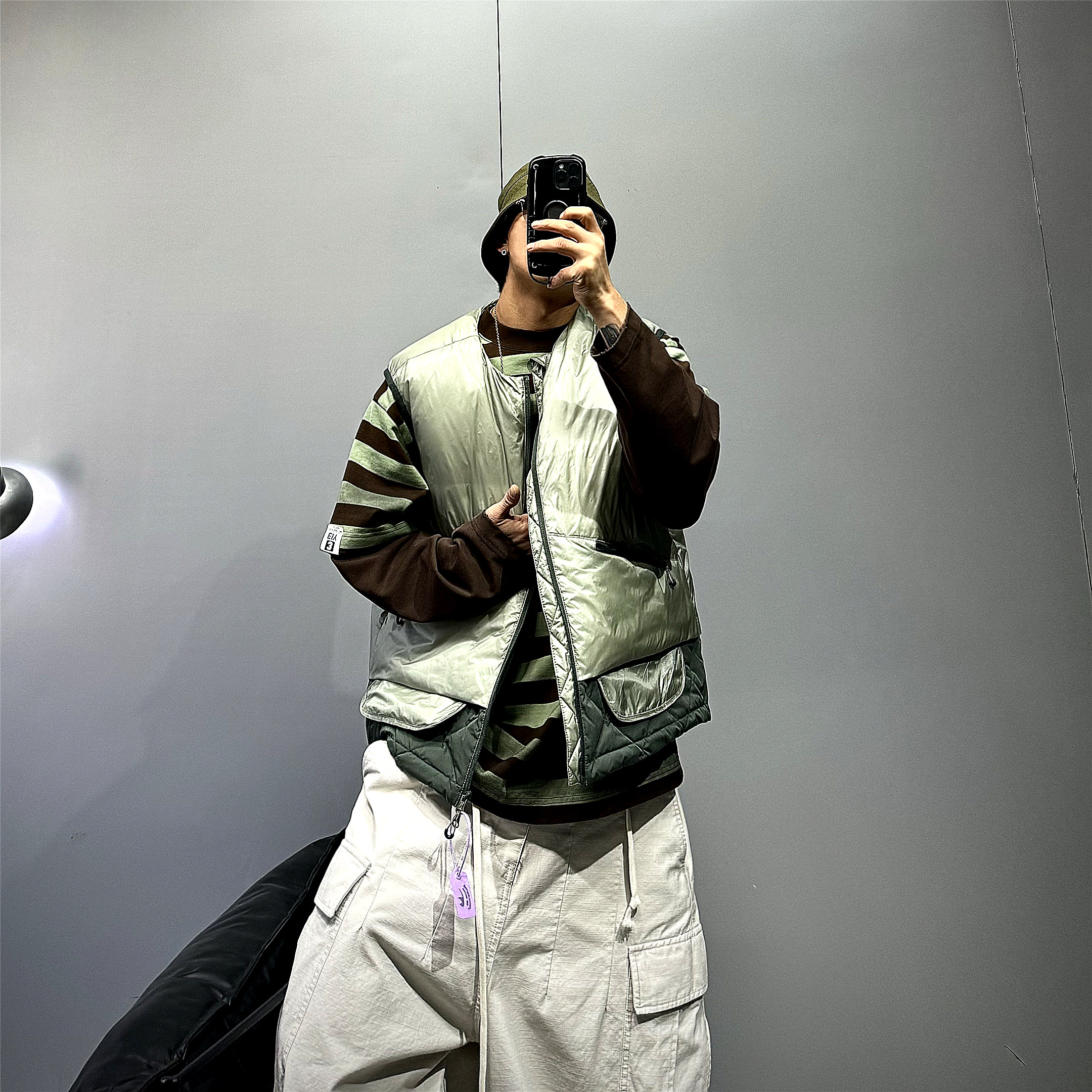 日系工装风轻薄羽绒马甲男潮牌无领叠穿坎肩保暖背心宽松休闲外套,男装,羽绒马甲,淘宝优惠券,粉丝福利购,淘宝优惠卷