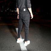 黑灰色简约修身 子 2020秋冬铅笔裤 小脚牛仔裤 男青年潮流百搭九分裤