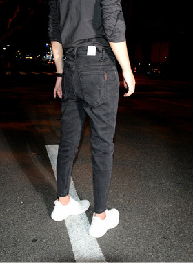 黑灰色简约修身小脚牛仔裤男青年潮流百搭九分裤2020秋冬铅笔裤子