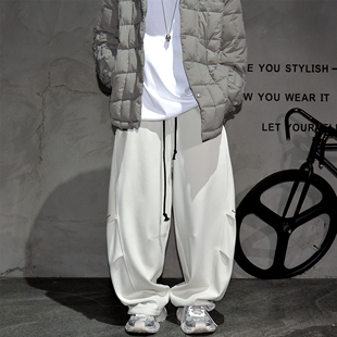 子hiphop健身休闲裤 潮牌阔腿弯刀运动卫裤 男加绒加厚宽松直筒长裤