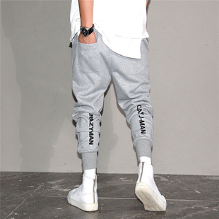 男青年潮流撞色字母刺绣哈伦九分裤 2021秋冬美式 休闲束脚针织卫裤