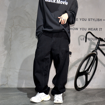 黑色百搭宽松休闲阔腿直筒牛仔裤