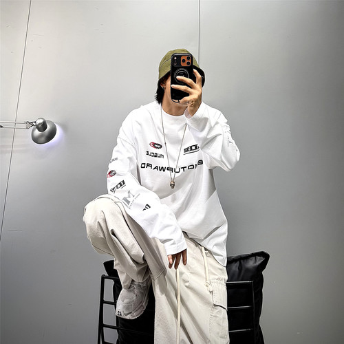 oversize机车风重磅纯棉t长袖T恤