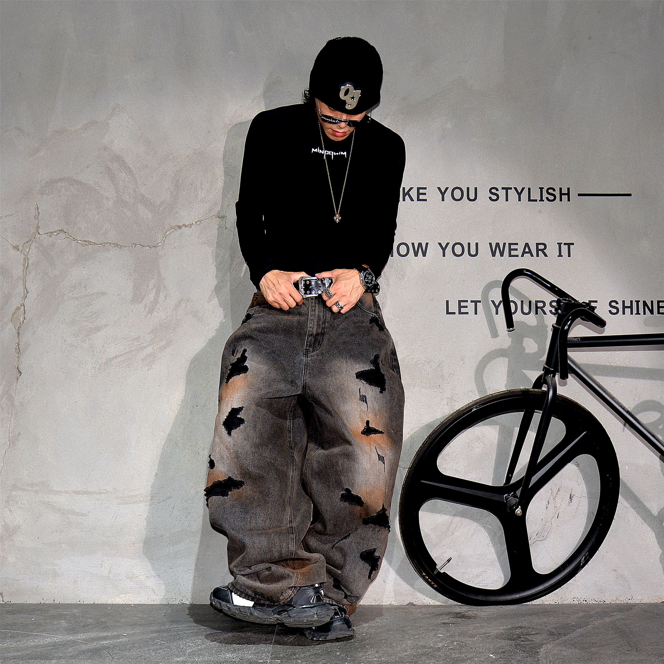 vintage小众美式脏洗废土风破洞牛仔裤男 潮牌阔腿大码拖地长裤子,男装,牛仔裤,淘宝优惠券,粉丝福利购,淘宝优惠卷