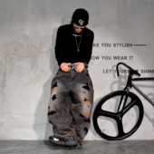 拖地长裤 vintage小众美式 潮牌阔腿大码 男 子 脏洗废土风破洞牛仔裤