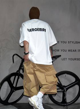 350g重磅高品质简约宽松短袖T恤男潮牌oversize落肩阔版半袖t恤衫
