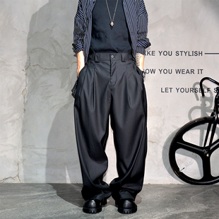 黑色高端垂坠感宽松休闲阔腿西裤 子 男潮牌痞帅慵懒风百搭拖地长裤