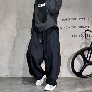 黑色宽松阔腿直筒休闲裤男日系慵懒风松弛感长裤子潮牌痞帅弯刀裤