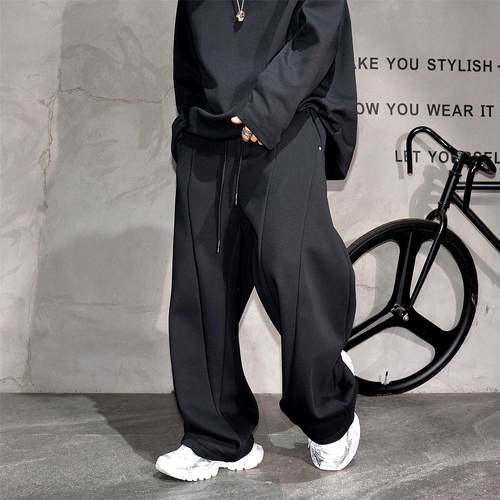 美式复古重磅卫裤宽松阔腿弯刀裤