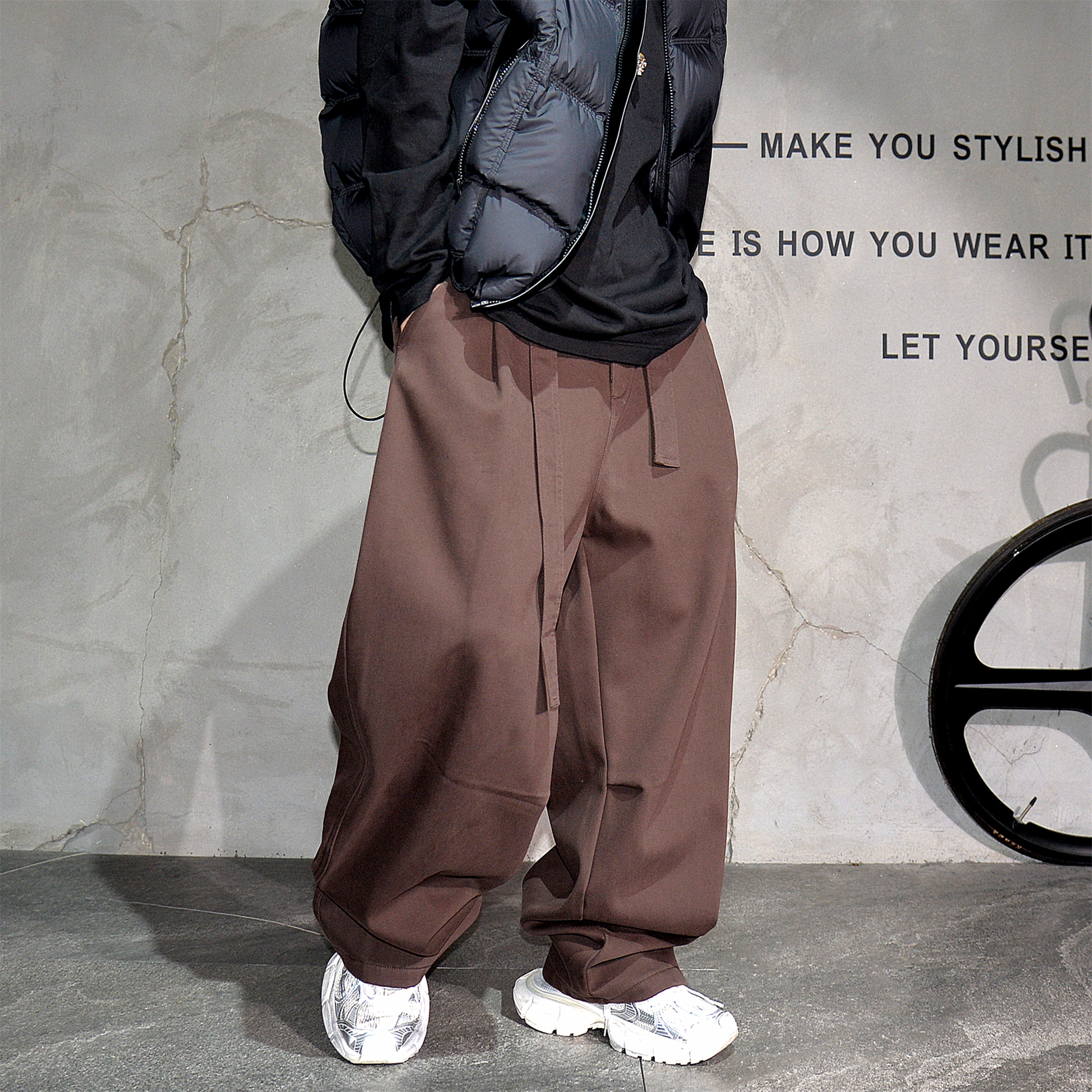 简约日系慵懒风阔腿弯刀休闲裤男冬季加绒加厚纯色百搭宽松长裤子,男装,休闲裤,淘宝优惠券,粉丝福利购,淘宝优惠卷