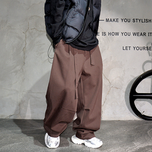 子 加绒加厚纯色百搭宽松长裤 简约日系慵懒风阔腿弯刀休闲裤 男冬季
