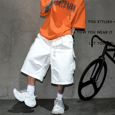 白色工装短裤潮牌高端阔腿六分裤