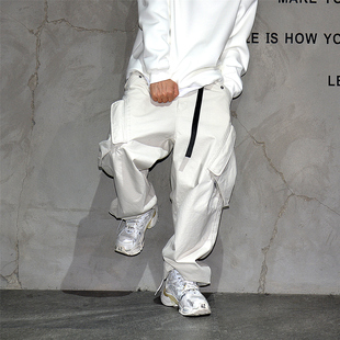 老爹裤 男潮牌痞帅宽松直筒大码 休闲裤 日系复古水洗大口袋阔腿工装