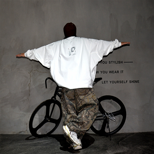 oversize落肩蝙蝠袖重磅纯棉长袖t恤男cieanfit潮牌痞帅阔版卫衣T