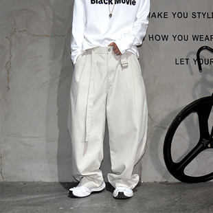 松弛感拖地裤 黑色百搭纯棉阔腿弯刀裤 男日系潮牌宽松老钱风休闲裤