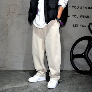 潮牌阔腿通勤长裤 纯色宽松直筒针织卫裤 男青年百搭挺阔运动休闲裤