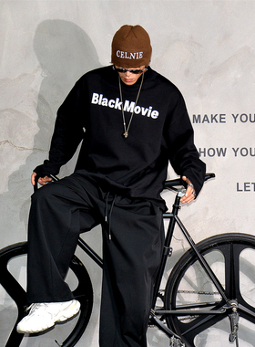 OOTD廓形重磅宽松长袖t恤男潮牌oversize溜肩阔版T字母印花体恤衫