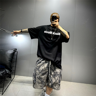 重磅高克重宽松短袖t恤男潮牌oversize阔版半袖体恤衫字母印花T恤